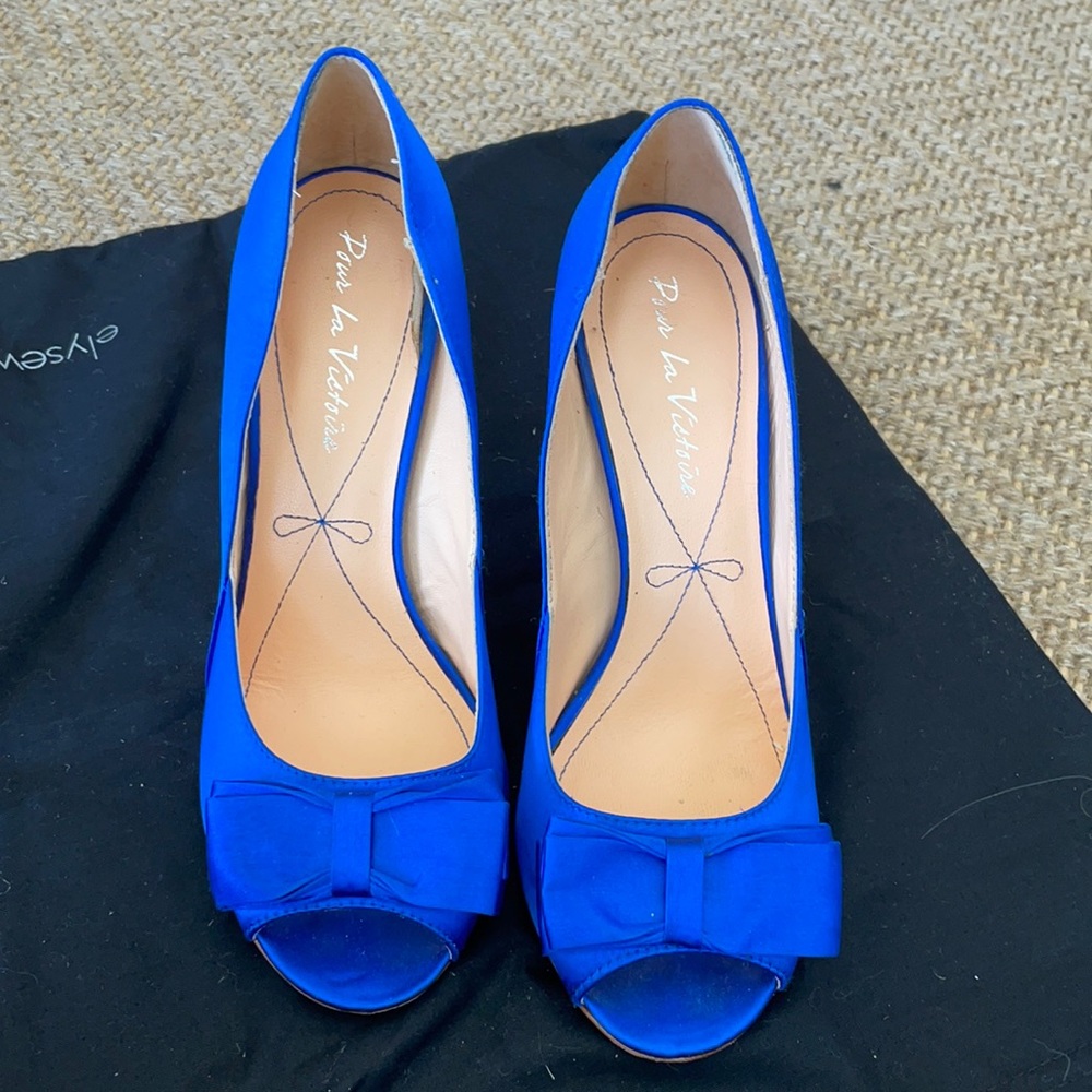Blue satin heels